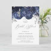 ネイビー&シルバーエンチャントフローラブライダルシャワー 招待状 (スタンド正面)