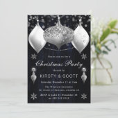 ネイビー&シルバーグリッターバウブルクリスマスパーティー 招待状 (スタンド正面)