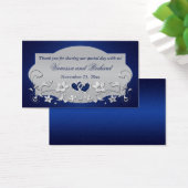 ネイビー、シルバーグレイ花、ハートの結婚式の好意タグ (デスク)