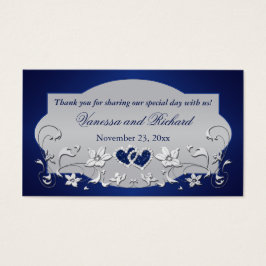 ネイビー、シルバーグレイ花、ハートの結婚式の好意タグ