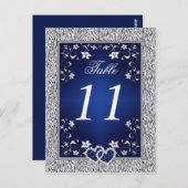 ネイビー，シルバーグレーフローラテーブル番号はがき ポストカード (正面/裏面)