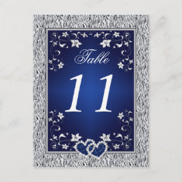 ネイビー，シルバーグレーフローラテーブル番号はがき ポストカード