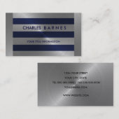 ネイビー・シルバーストライプ・ビジネス・カード 名刺 (正面/裏面)