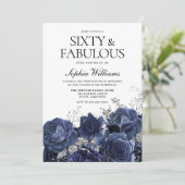 ネイビー&シルバーフラワーズ60誕生日ファブラス 招待状 (スタンド正面)