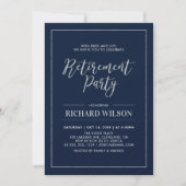 ネイビー&シルバーフレーム |除モダン職パーティー 招待状 (正面)