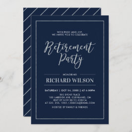 ネイビー&シルバーフレーム |除モダン職パーティー 招待状