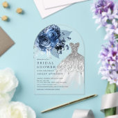 ネイビー&シルバーフローラ結婚ズドレスブライダルシャワー アクリル招待状 (インサイチュ (ウェディング))