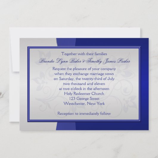 ネイビー&シルバーフローラ結婚式招待状 招待状 (裏面)