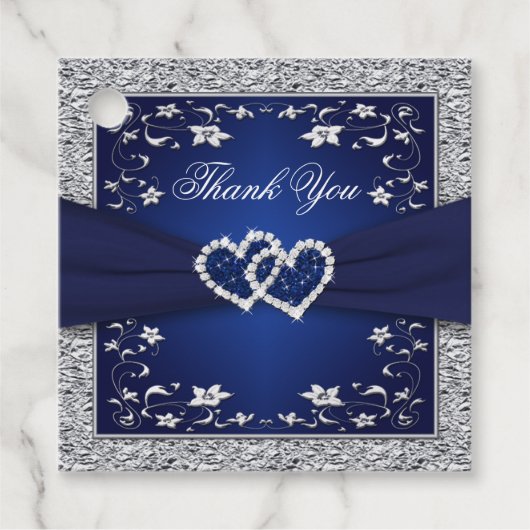 ネイビー、シルバーフローラ、ハート結婚ズ フェイバータグ (正面)