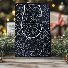 ネイビー&シルバーホリデーポストカード ミディアムペーパーバッグ