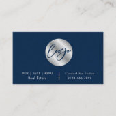 ネイビー&シルバーロゴ販売代理店不動産仲介業者QRコード 名刺 (正面)