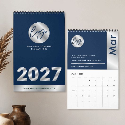 ネイビー&シルバー企業ロゴプロモーション2027 カレンダー
