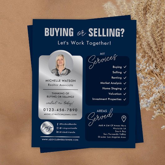 ネイビー&シルバー実在エステートエージェントプロフェッショナルフライヤー チラシ