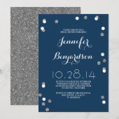 ネイビー&シルバー紙吹雪モダンブライダルシャワー 招待状 (正面/裏面)