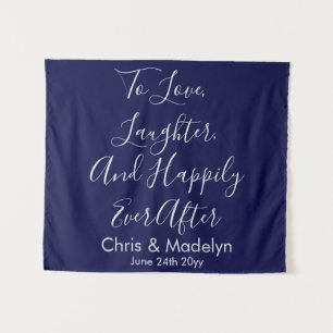 ネイビー&シルバー結婚ズの背景フォトブースプロップ タペストリー