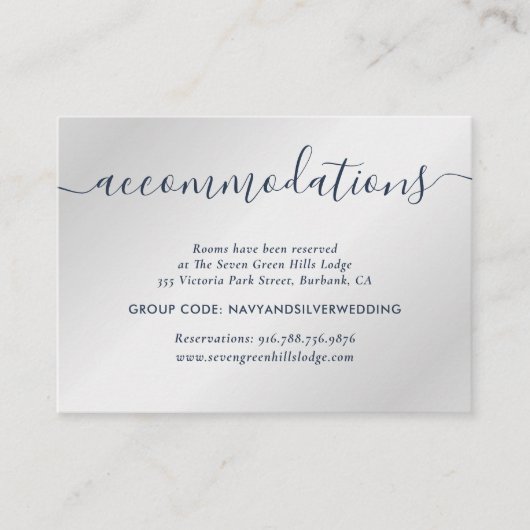 ネイビー&シルバー結婚ズホテルアコモデーションカード エンクロージャーカード (正面)