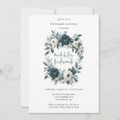 ネイビー&シルバー アイボリー フローラル ブライズメイドのランチョン 招待状 (正面)