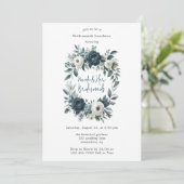 ネイビー&シルバー アイボリー フローラル ブライズメイドのランチョン 招待状 (スタンド正面)