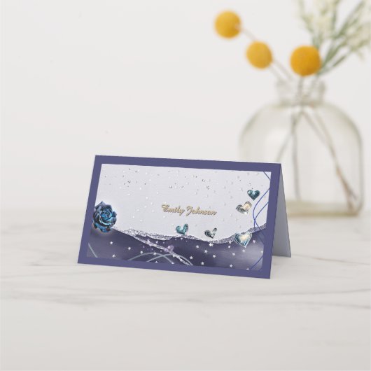 ネイビー シルバー ゴールド 結婚式 席札 プレイスカード (正面)