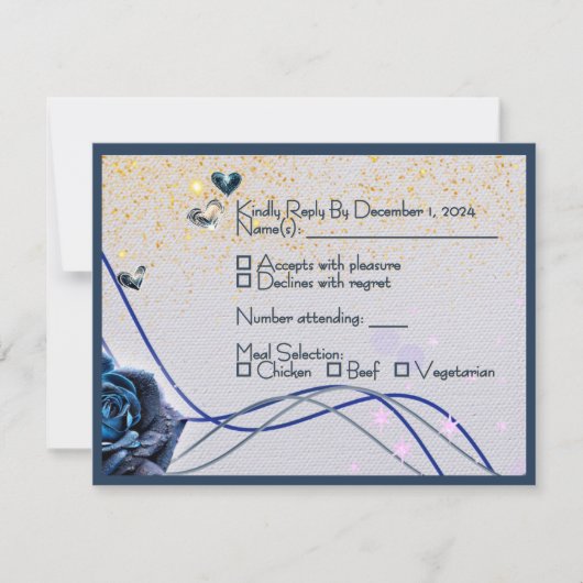 ネイビー シルバー ゴールド 結婚式 RSVP カード (正面)