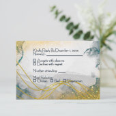 ネイビー シルバー ゴールド 結婚式 RSVP カード (スタンド正面)