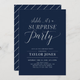 ネイビー&シルバー |サプライズモダンバースデーパーティー 招待状