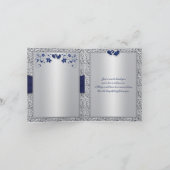 ネイビー シルバー フローラル ハーツ フェイク フォイル ありがとうカード サンキューカード (内部)