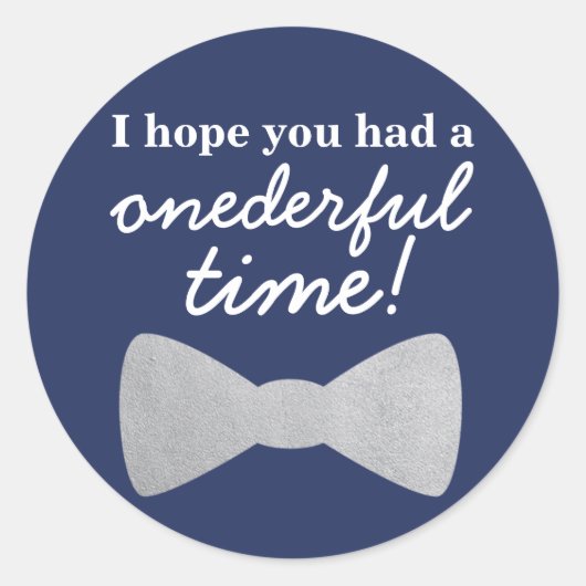 ネイビー、シルバー、ブルーのOnederfulステッカー ラウンドシール (正面)