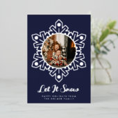 ネイビー シルバー ホイル スノーフレーク フレーム レット イット スノー フォト 箔シーズンカード (立ち正面)