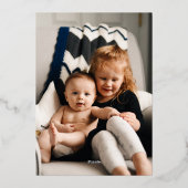 ネイビー シルバー ホイル スノーフレーク フレーム レット イット スノー フォト 箔シーズンカード (裏面)