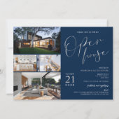 ネイビー＆シルバー モダン リアルエステート オープンハウス フォト 招待状 (正面)