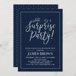 ネイビー＆シルバー | 現代のサプライズ退職パーティー 招待状