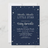 ネイビー&シルバー | Twinkle Little Star Baby Shower 招待状 (正面)