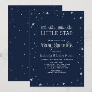 ネイビー&シルバー Twinkle Little Star Baby Shower 招待状