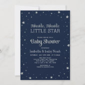 ネイビー&シルバー | Twinkle Little Star Baby Shower 招待状 (正面)