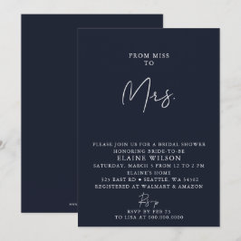 ネイビー シンプル エレガント モダン ブライズシャワー 招待状