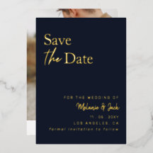 ネイビー シンプル カリグラフィー 写真付き Save The Date