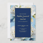 ネイビー&スカイブルーホワイトローズエレガントフローラ結婚 招待状 (正面)