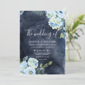 ネイビー&スカイブルー水彩花結婚色 招待状 (スタンド正面)