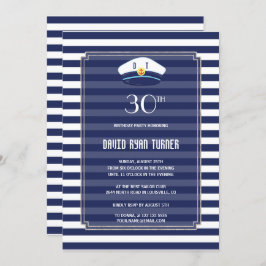 ネイビー ストライプ シルバー 誕生日パーティー 招待状