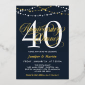 ネイビー ストリング ライト 40周年 結婚記念日 ディナー 箔招待状 (正面)