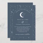 ネイビー セルestial アーチ ウェディング インビテーション (正面/裏面)