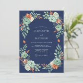 ネイビー・セージ・フラワーズ ウェディング 招待状 (スタンド正面)