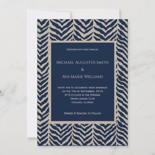 ネイビー&タウペヘリンボーン結婚式招待状 招待状 (正面)
