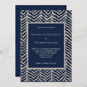 ネイビー&タウペヘリンボーン結婚式招待状 招待状 (正面/裏面)