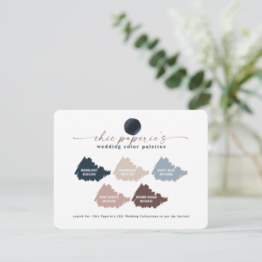 ネイビー&ダスティブルーはっきりしたのカラー結婚パレットカード (スタンド正面)