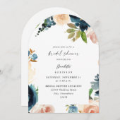 ネイビー&ダスティブルーピンクフローラブライダルシャワーアーク 招待状 (正面/裏面)