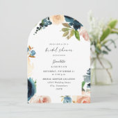 ネイビー&ダスティブルーピンクフローラブライダルシャワーアーク 招待状 (スタンド正面)