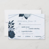 ネイビー&ダスティブルーフラワージオメトリックミール選択 出欠カード (正面)