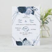 ネイビー&ダスティブルーフラワージオメトリック結婚ス 招待状 (スタンド正面)
